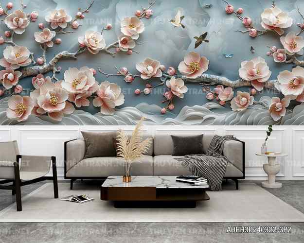 Tranh dán tường Hoa 3D- ADHH3D240322-3P2 - Tranh tường chất lượng cao